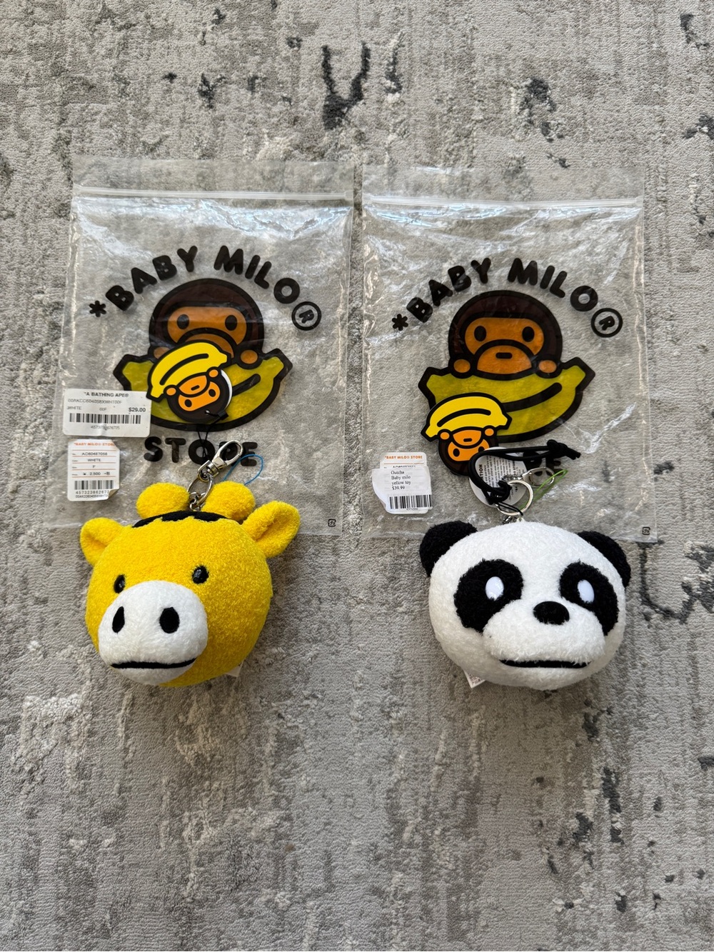 NWT 2018 Baby Milo Yellow Giraffe and Panda Keychain Plush